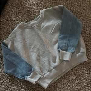 Stem Light Gray Sweatshirt with Denim Sleeves